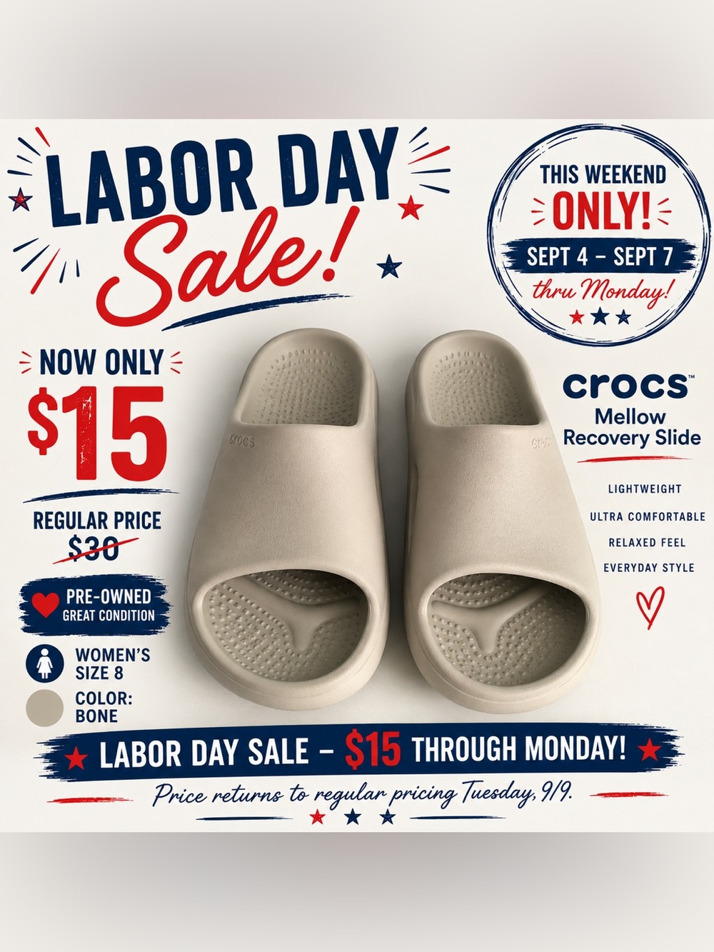 Crocs Mellow Recovery Slides. M6/W8